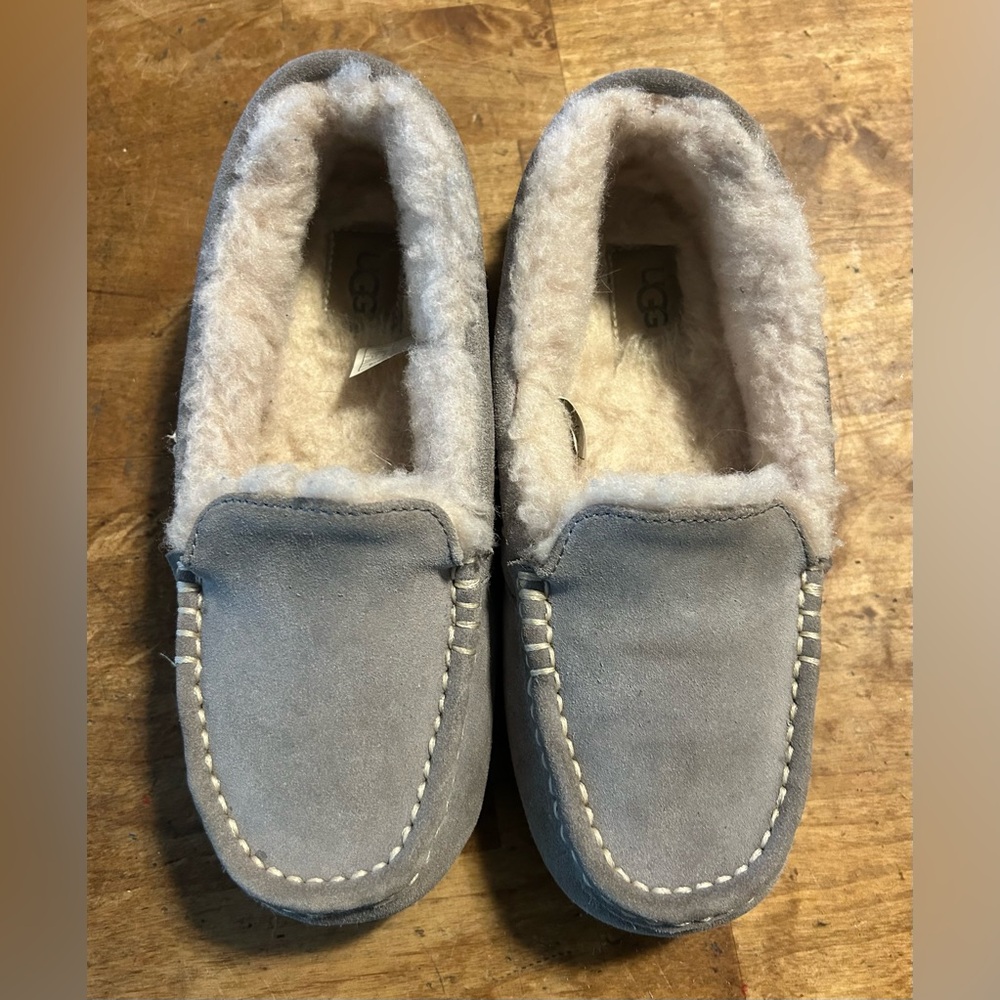 Grey UGG Cream Shearling moccasin slippers